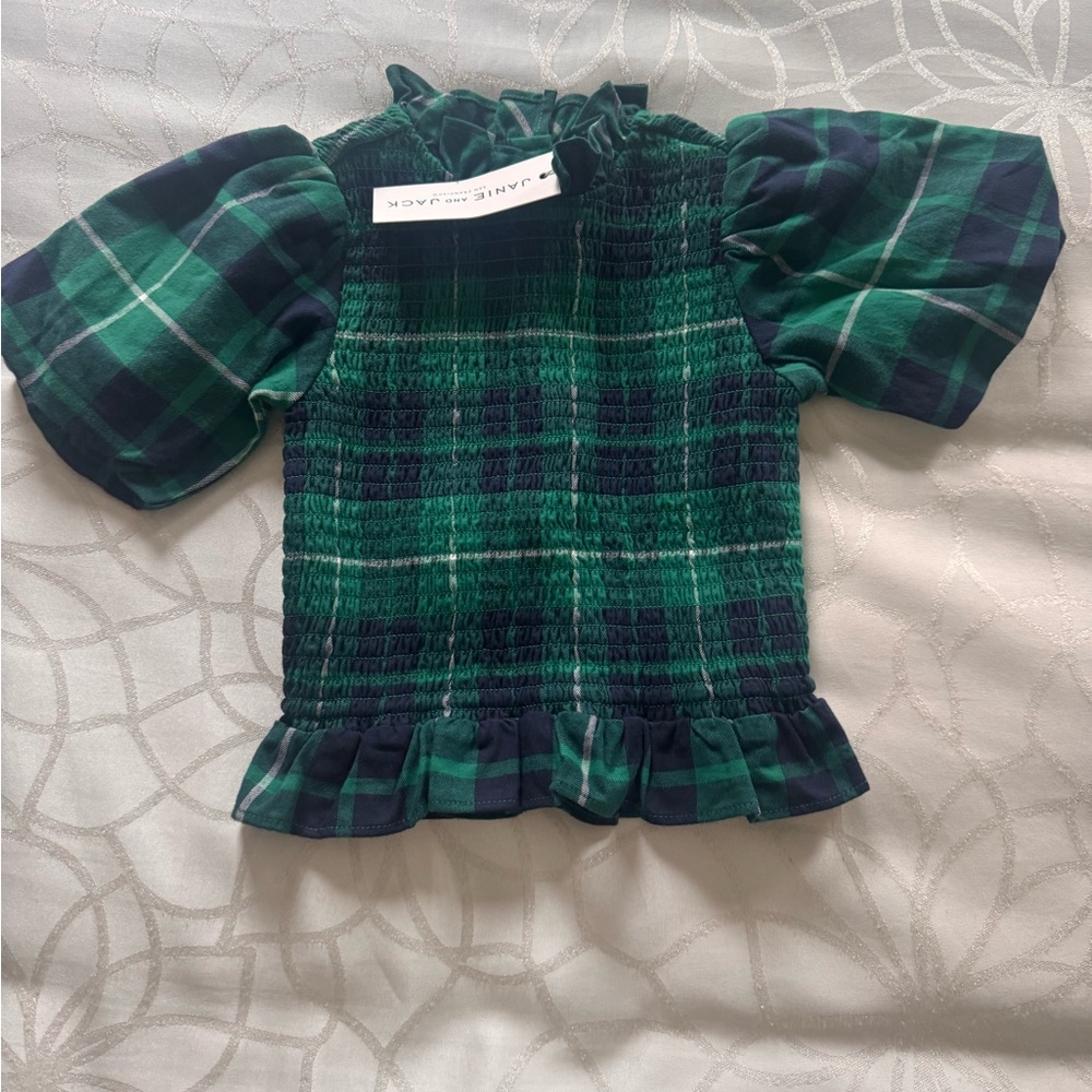 Janie and Jack Green and Black Plaid Apparel